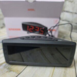 ONN Digital Alarm Clock 1.8 in Red LCD Display AM/FM Radio in Black